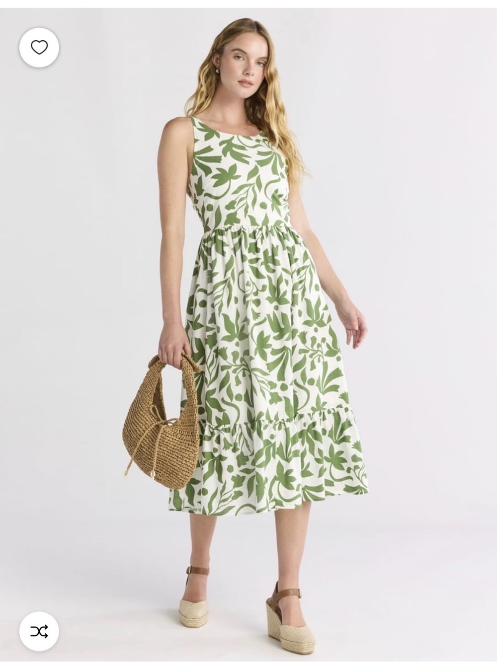 Tim and tru Sleeveless Green Leaf Print Midi Dress - White & Olive - Picture 2 of 6